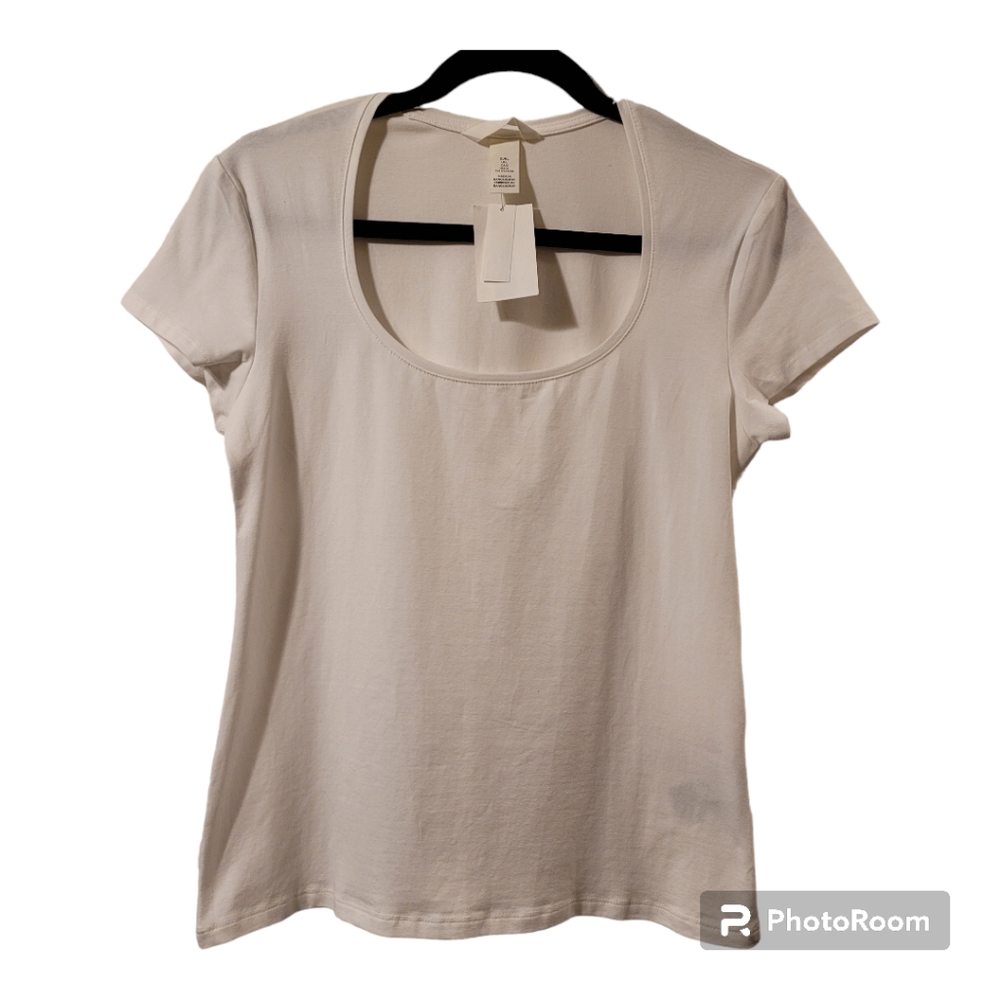 H&M plain white stretchy short sleeve basic t-shirt size L